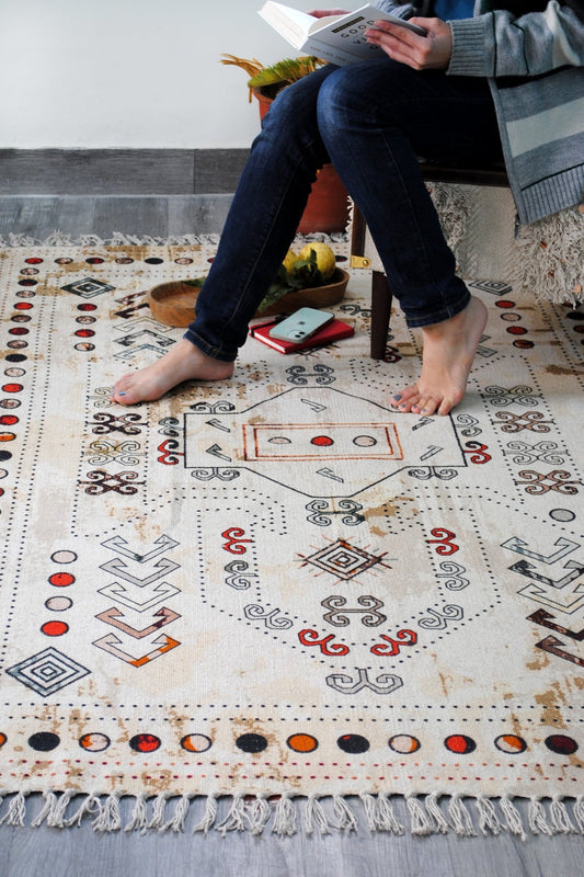 Venation block-printed rug — handmade in Jaipur