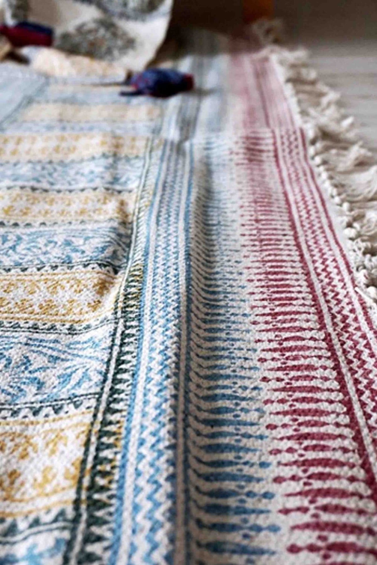 WALTER - BLOCK PRINTED RUG - BLUE YELLOW - ART AVENUE