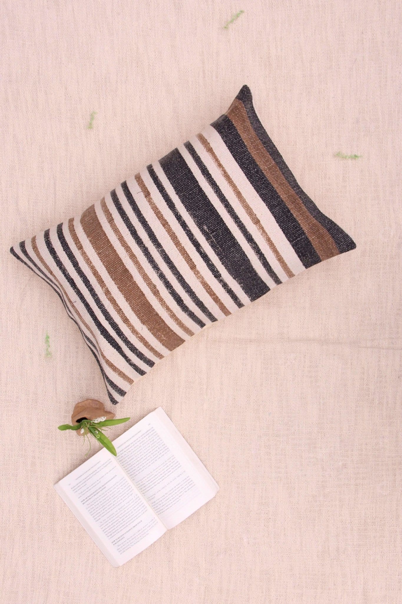 Detail of block-print on black lumbar cushion cover — Art Avenue