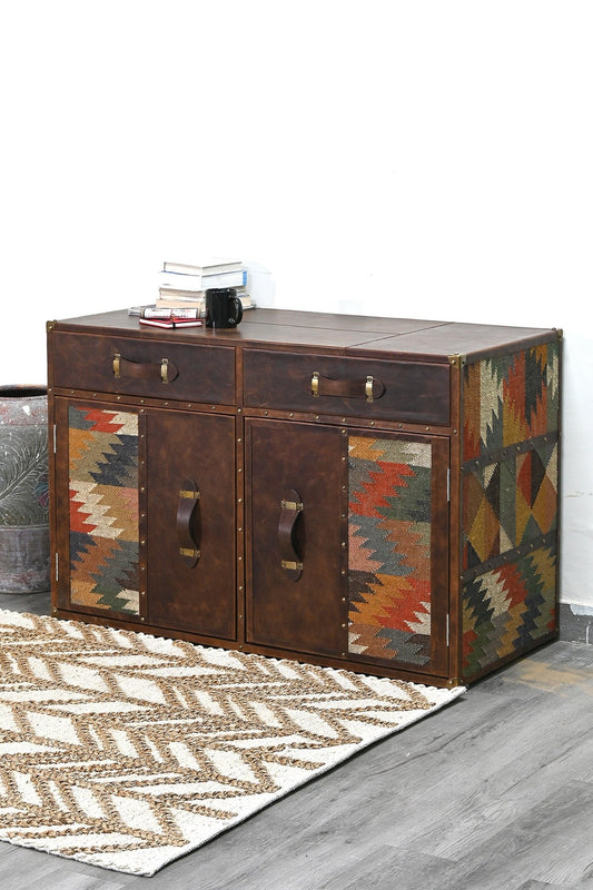 Kilim & Leather Chest of Drawers — Art Avenue