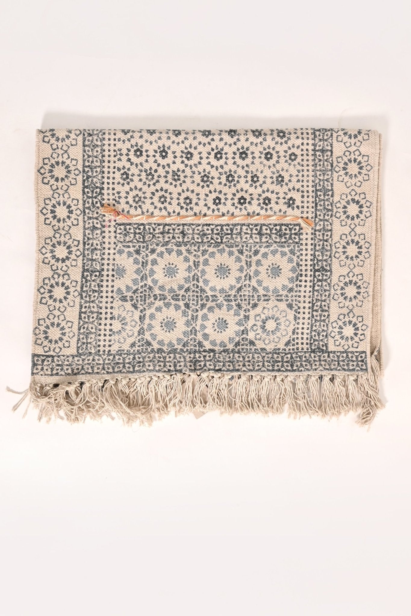 ZENTE -BLOCK PRINTED FLOOR RUNNER - WHITE - ART AVENUE