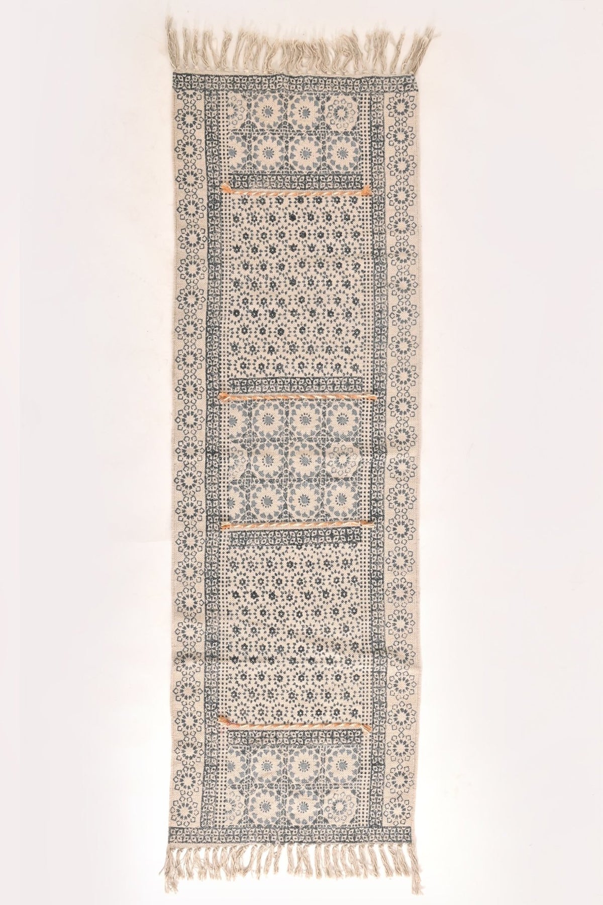 ZENTE -BLOCK PRINTED FLOOR RUNNER - WHITE - ART AVENUE