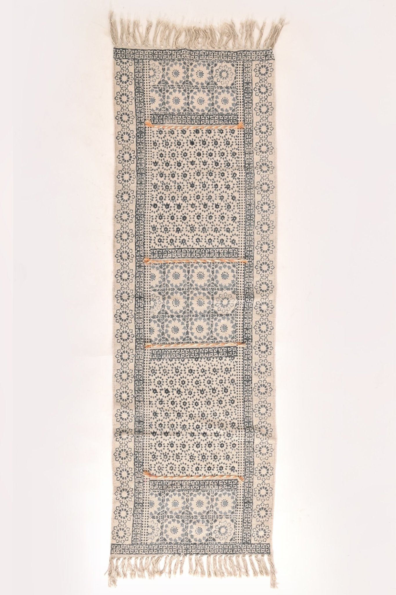 ZENTE -BLOCK PRINTED FLOOR RUNNER - WHITE - ART AVENUE