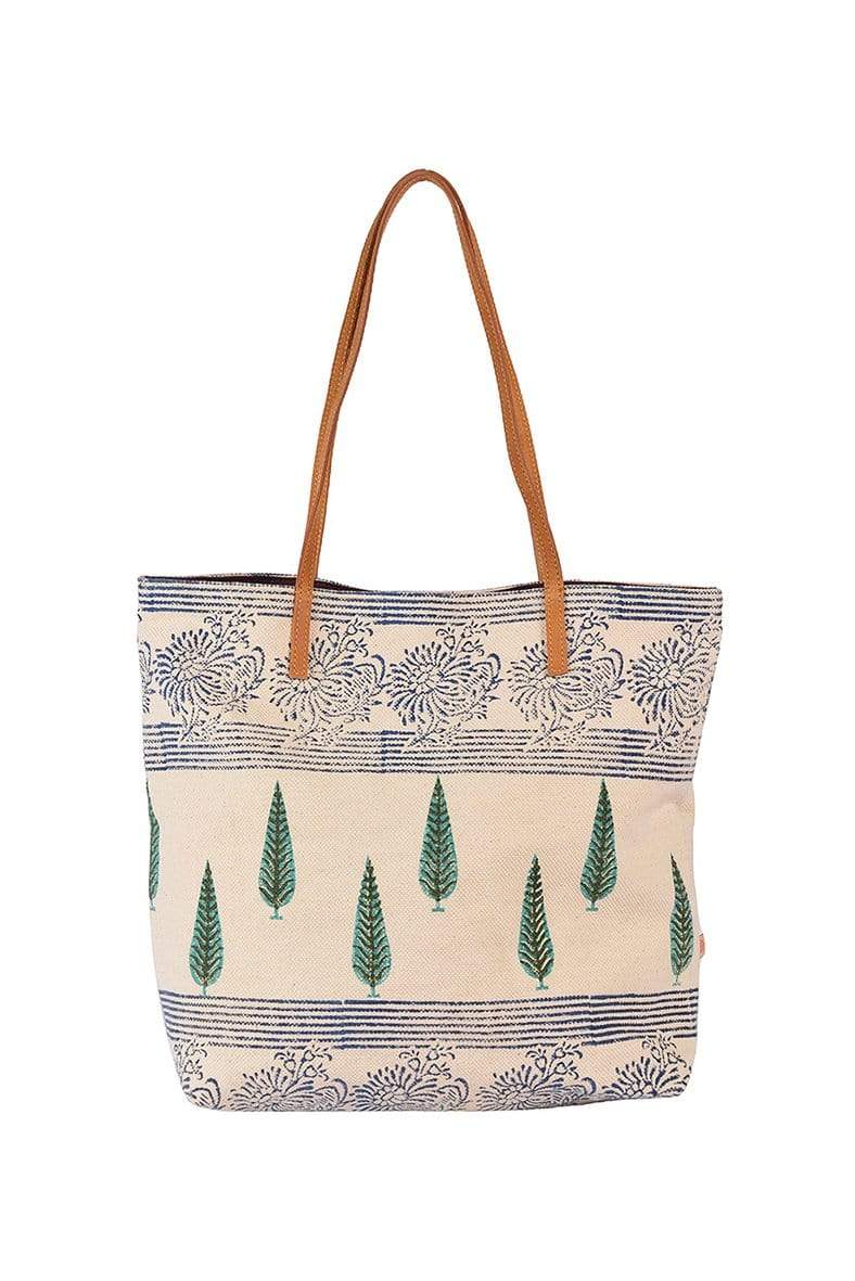 Zink block-printed tote bag, side view — Art Avenue